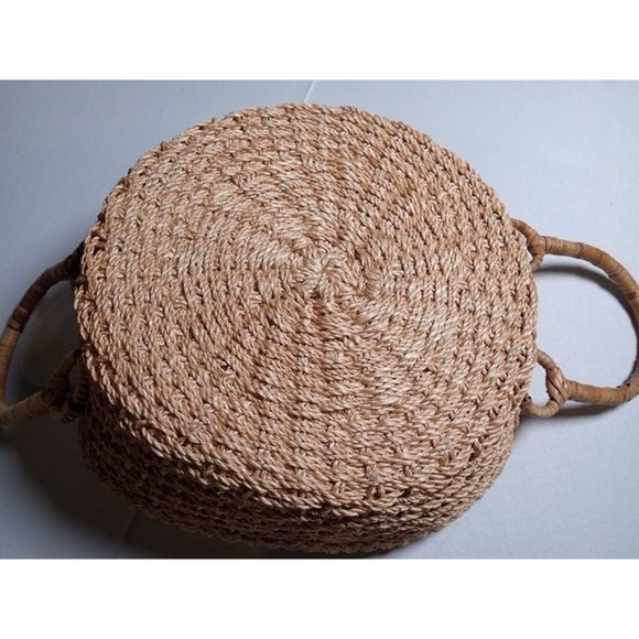 Large Round Woven Side Handle Basket 11" Diameter 5" Deep - Picture 7 of 7